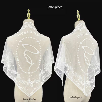 Mother Mary Design White Lace Church Veil-Bridal Veil