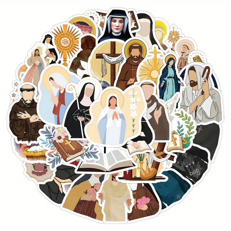5 Random Religious Saints Stickers - Virgin Mary, Jesus, crosses, prayers - Pastoral Decorations - High Quality Christian Church School Home Decor