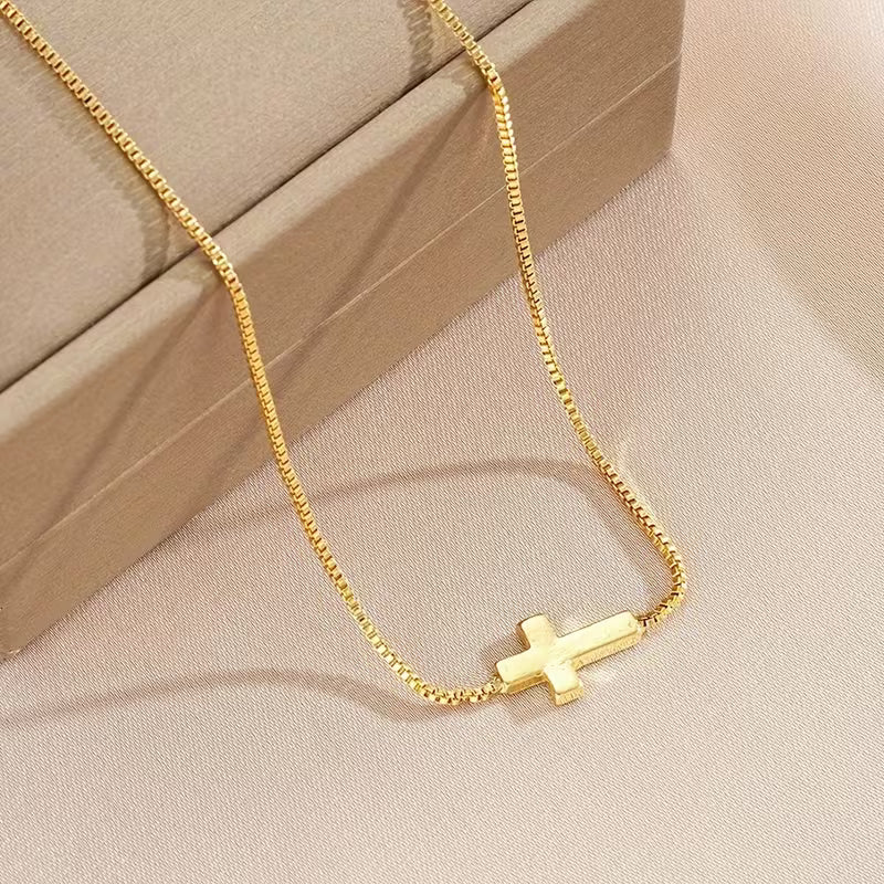 18K Golden Plated Stainless Steel Cross Necklace for Women