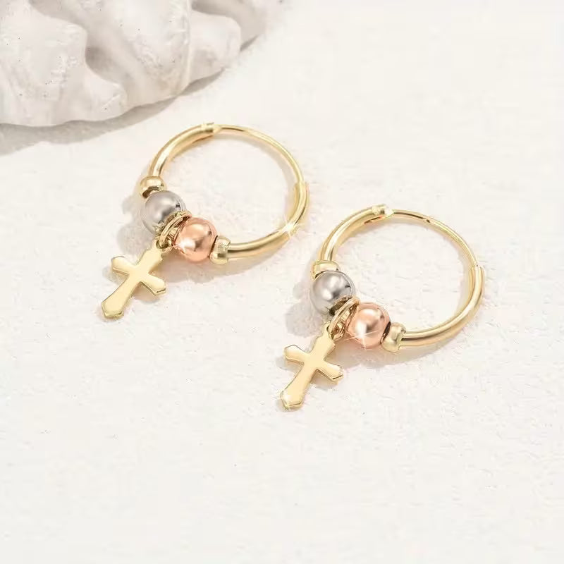 Golden Cross Pendant Earrings