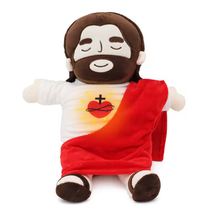 15.7in Sacred Heart Of Jesus Plush Doll, Breathing Soothing Jesus With Glowing Light
