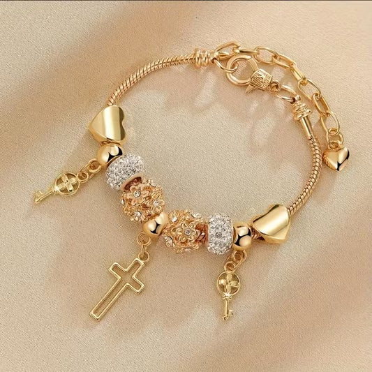 European and American Fashion Heart and Cross Bracelet