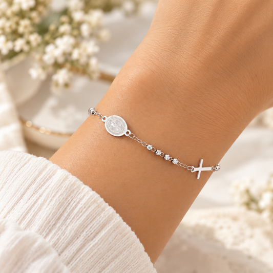 St. Benedict & Cross Silver Stainless Steel Bracelet – Catholic Protection Jewelry